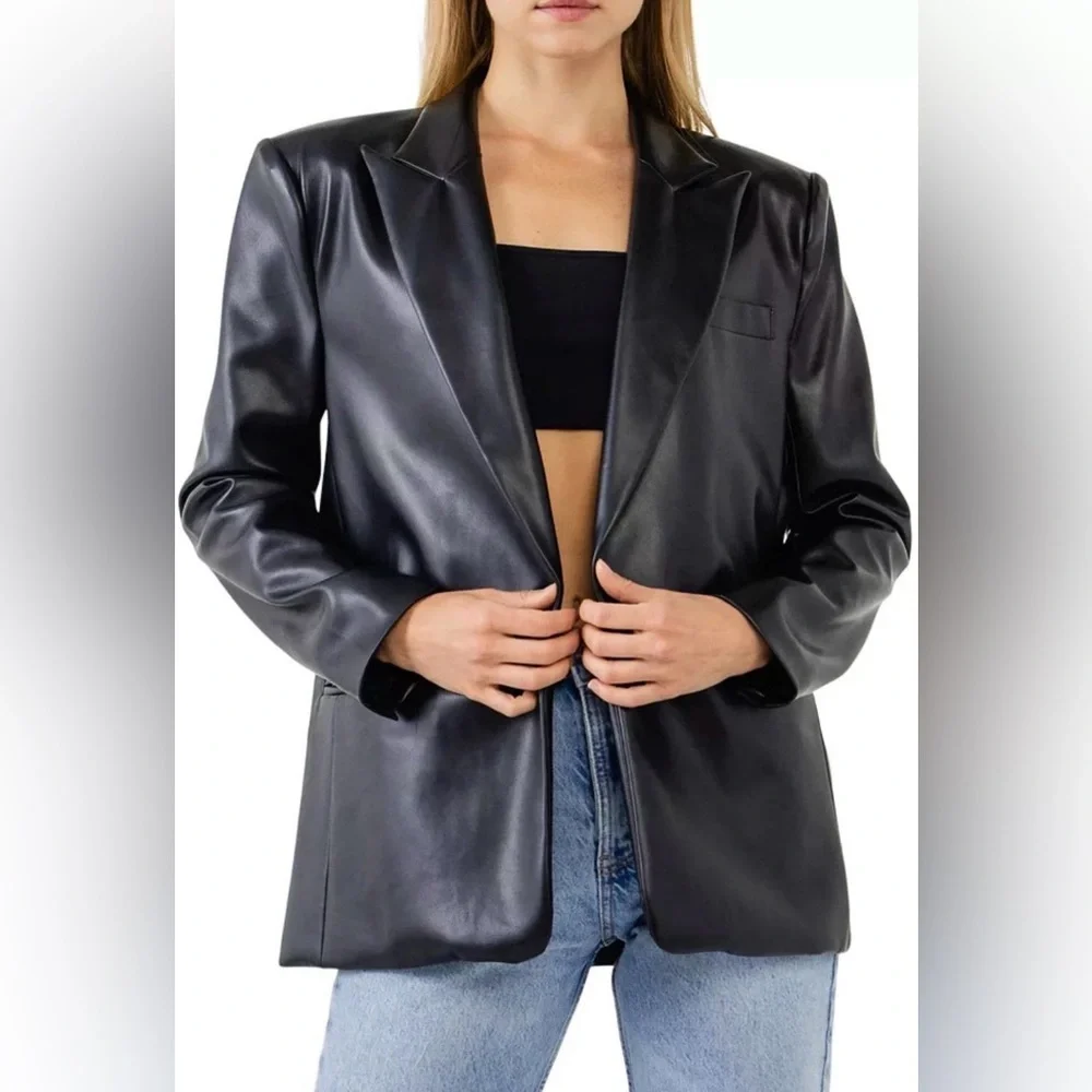Endless Rose Vegan Leather Oversized Blazer Black Medium NWT - Picture 3 of 4